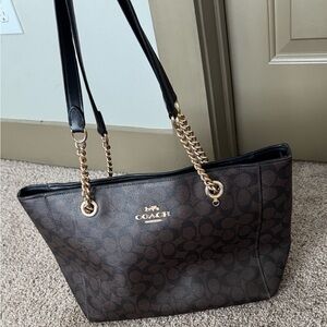 Coach Signature Black and Brown Tote